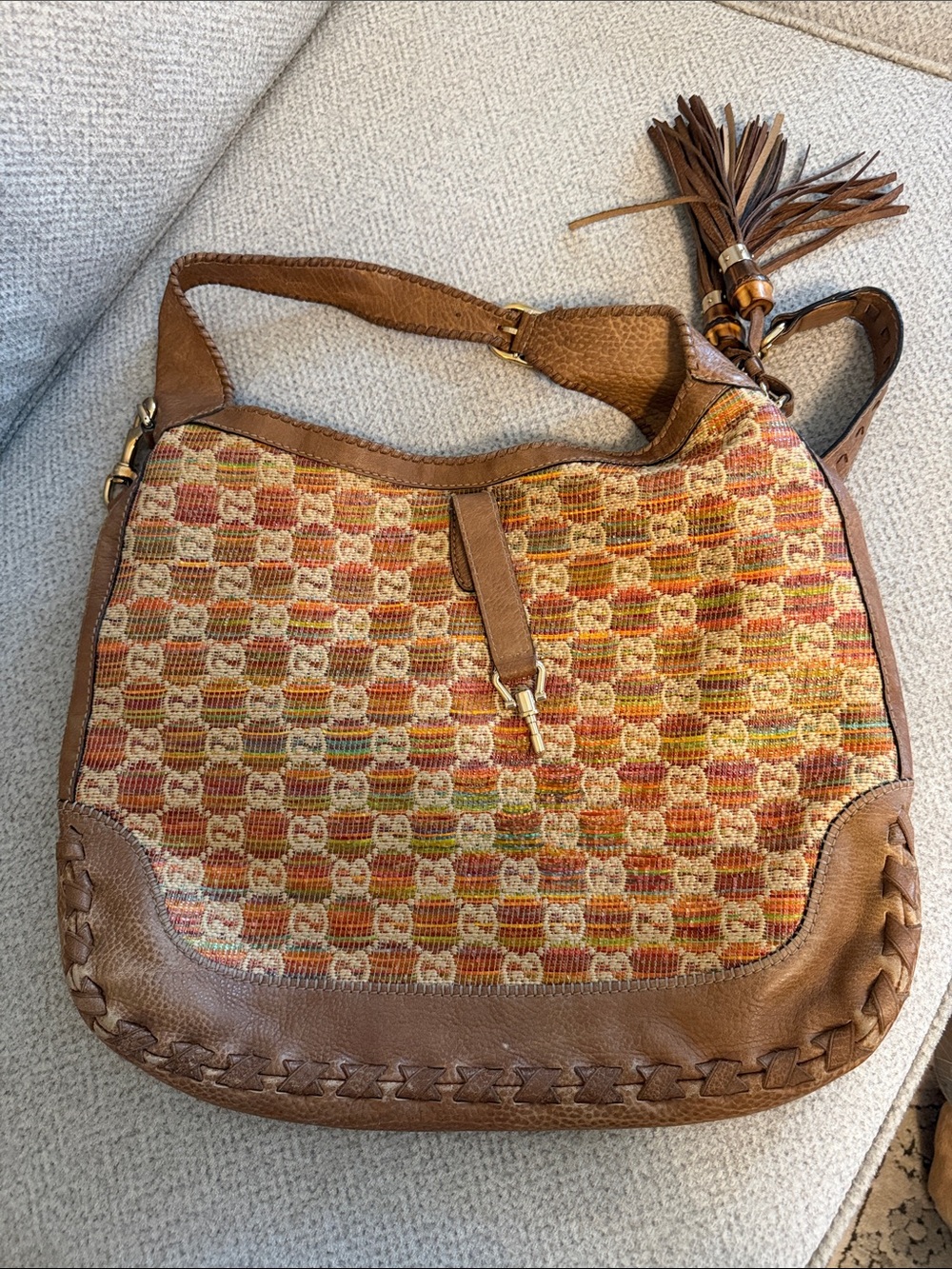 Gucci GG New Jackie Woven Straw and Leather Lebeccio Large Two Way Shoulder Bag - Picture 3 of 8
